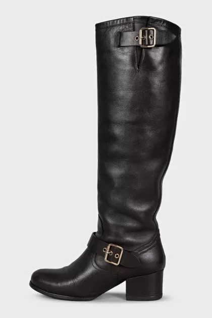 Brown leather boots with buckles