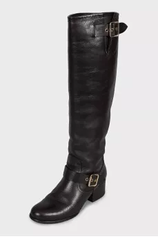 Brown leather boots with buckles