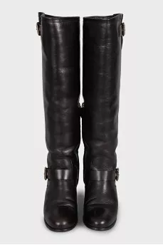 Brown leather boots with buckles