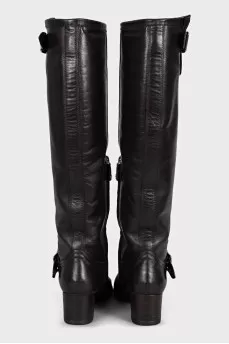 Brown leather boots with buckles