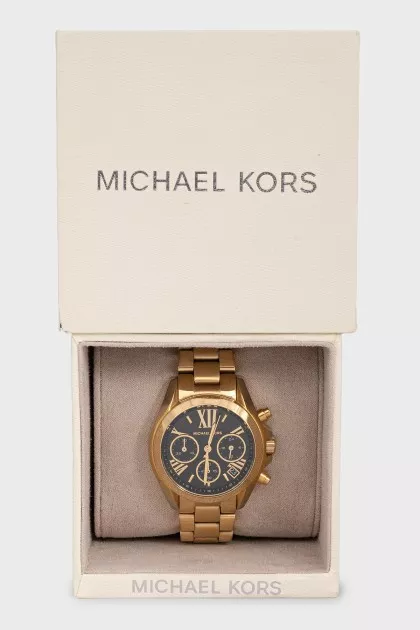 Gold watch with black dial
