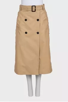 Brown long skirt with belt and buttons