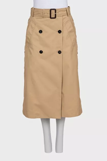 Brown long skirt with belt and buttons