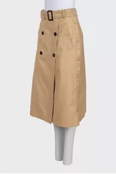 Brown long skirt with belt and buttons