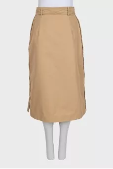 Brown long skirt with belt and buttons