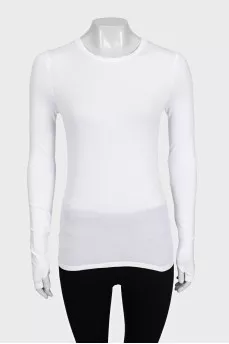 White long sleeve top with thumb holes