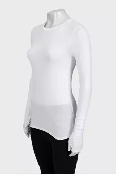 White long sleeve top with thumb holes
