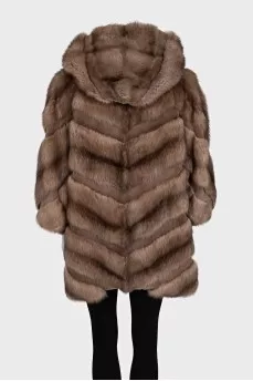 Sable fur coat with short sleeves