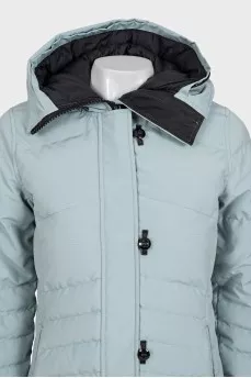 Blue parka with a hood