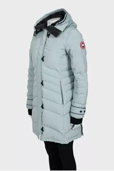 Blue parka with a hood
