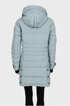 Blue parka with a hood