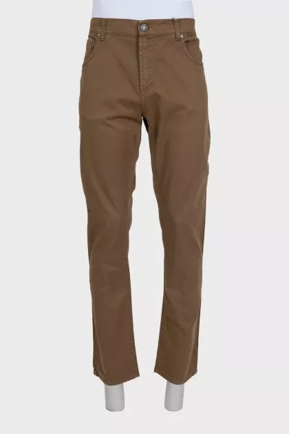 Men's brown straight-leg jeans with tag
