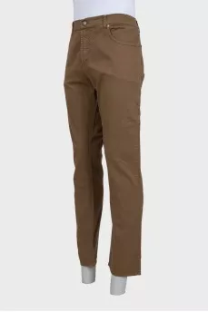 Men's brown straight-leg jeans with tag