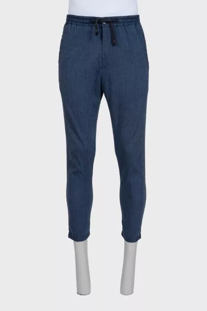 Men's dark blue straight-leg trousers