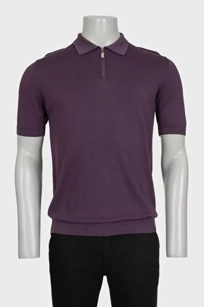 Men's purple polo shirt with a zipper