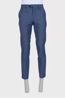 Men's blue wool straight-leg trousers