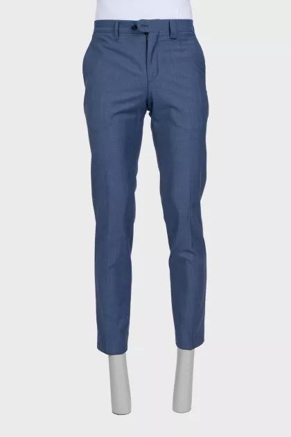 Men's blue wool straight-leg trousers