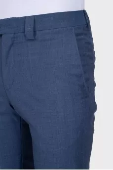 Men's blue wool straight-leg trousers