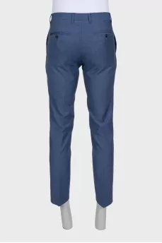 Men's blue wool straight-leg trousers