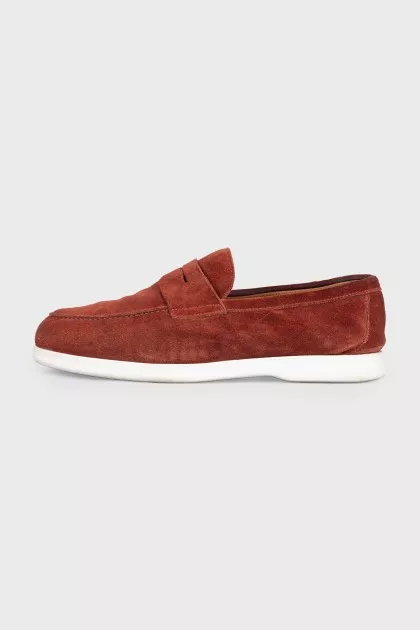 Suede loafers with white soles