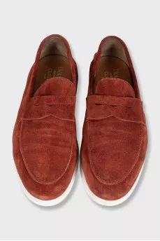 Suede loafers with white soles