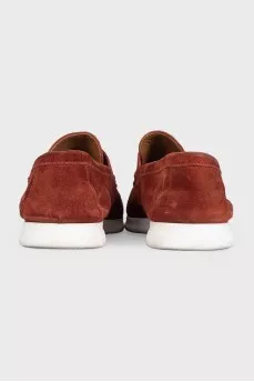 Suede loafers with white soles