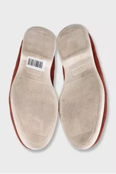 Suede loafers with white soles