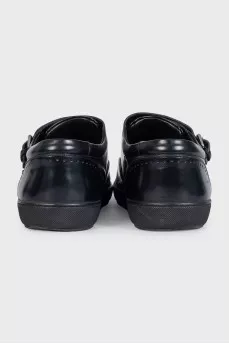 Men's black leather buckle shoes