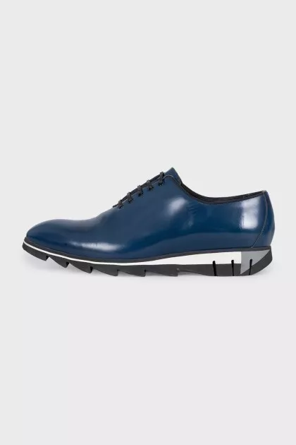 Men's blue leather lace-up shoes