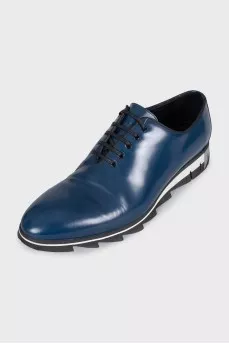 Men's blue leather lace-up shoes