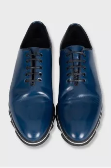 Men's blue leather lace-up shoes