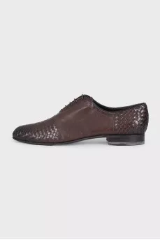 Men's brown leather shoes with braided decor