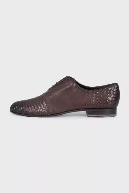 Men's brown leather shoes with braided decor