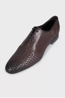 Men's brown leather shoes with braided decor