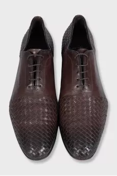 Men's brown leather shoes with braided decor
