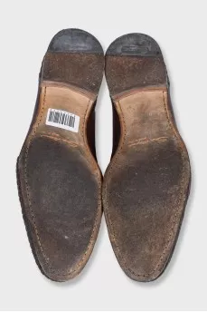 Men's brown leather shoes with braided decor