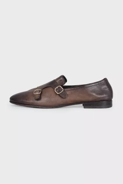 Men's distressed leather monk shoes
