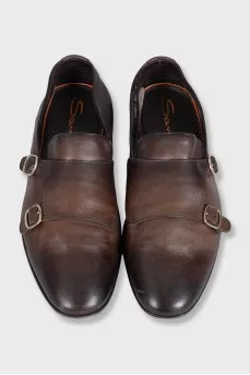 Men's distressed leather monk shoes