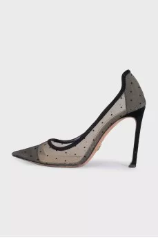 Black mesh shoes with suede heels