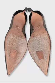 Black mesh shoes with suede heels