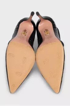 Leather ankle boots with embossed heels