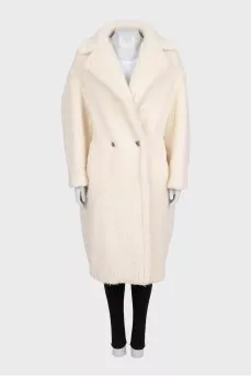 White teddy coat with buttons