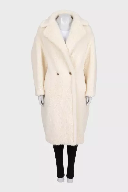 White teddy coat with buttons