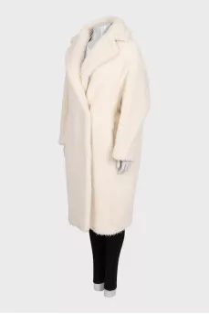 White teddy coat with buttons