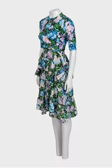Fitted dress with floral print and drawstring