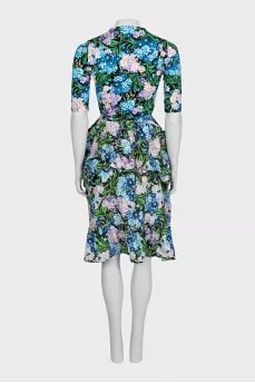 Fitted dress with floral print and drawstring