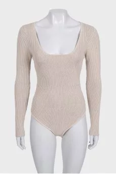 Beige bodysuit with a square neckline