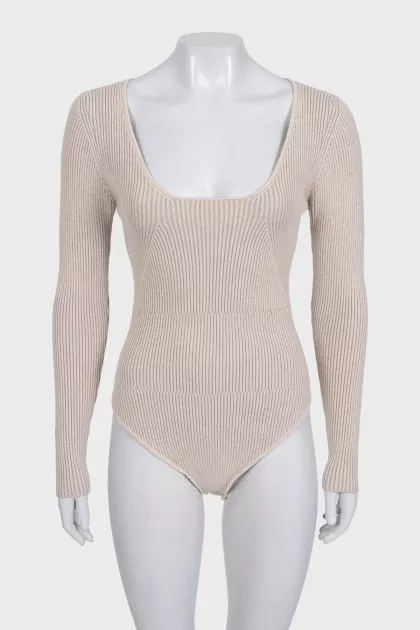 Beige bodysuit with a square neckline