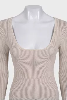 Beige bodysuit with a square neckline