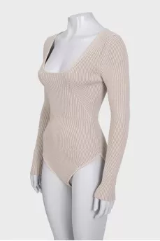 Beige bodysuit with a square neckline